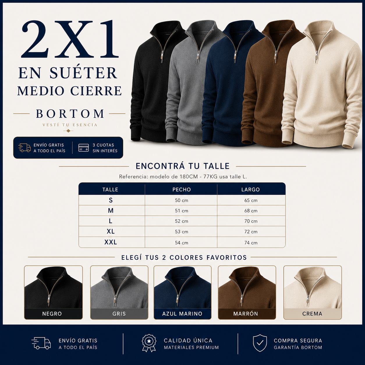 2x1 Suéter medio cierre | Bortom