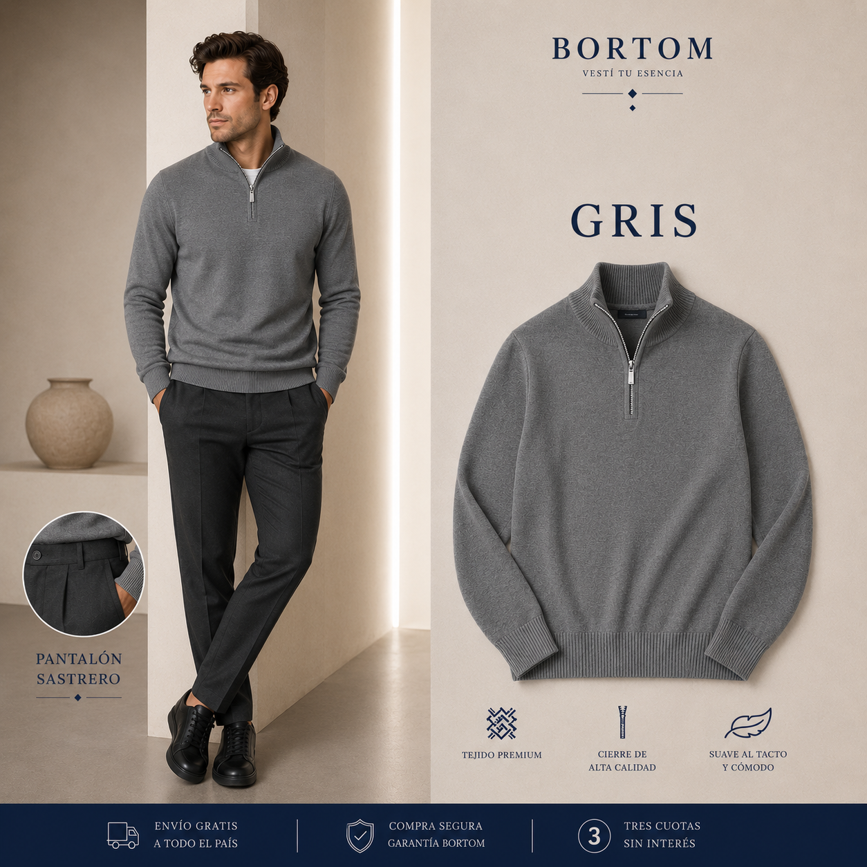 2x1 Suéter medio cierre | Bortom