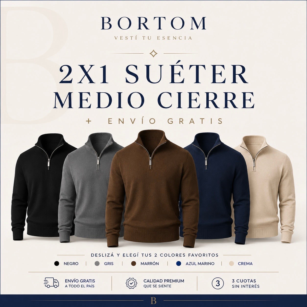 2x1 Suéter medio cierre | Bortom