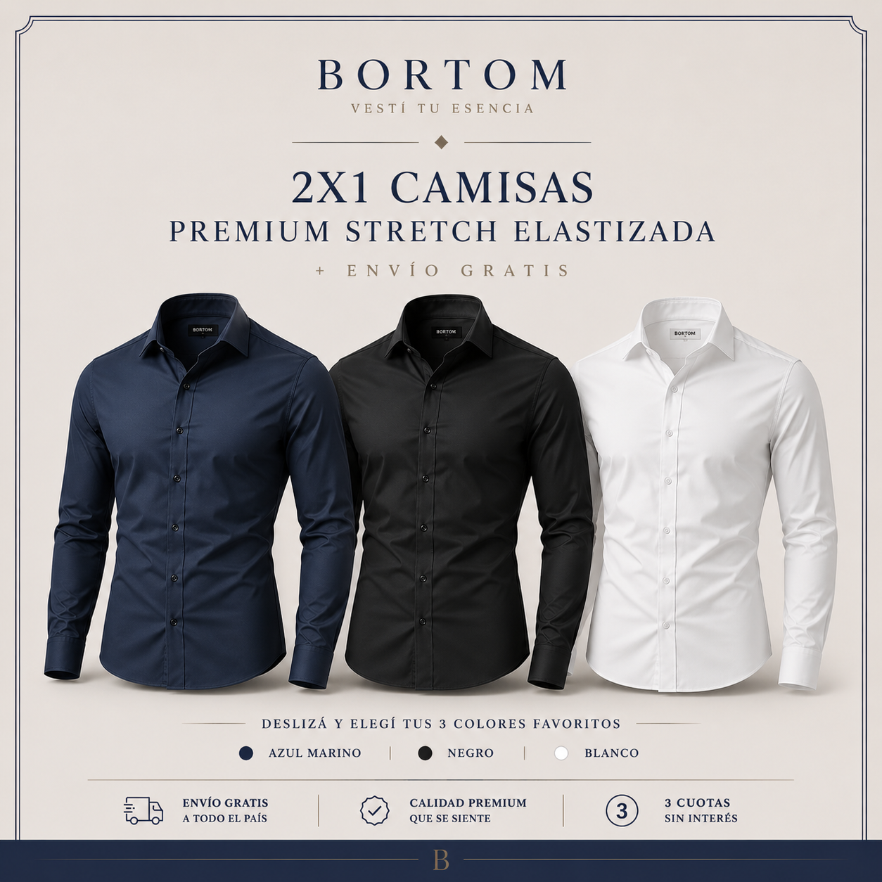 2x1 Camisas Premium Stretch elastizada | Bortom
