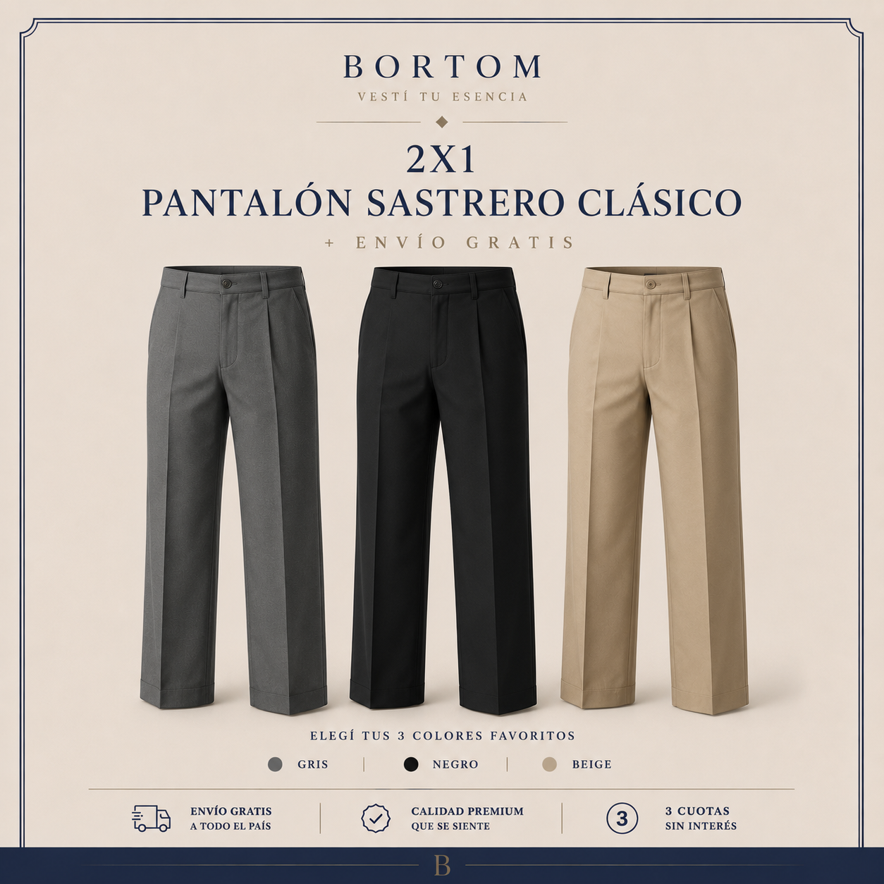 2x1 Pantalon sastrero clasico | Bortom